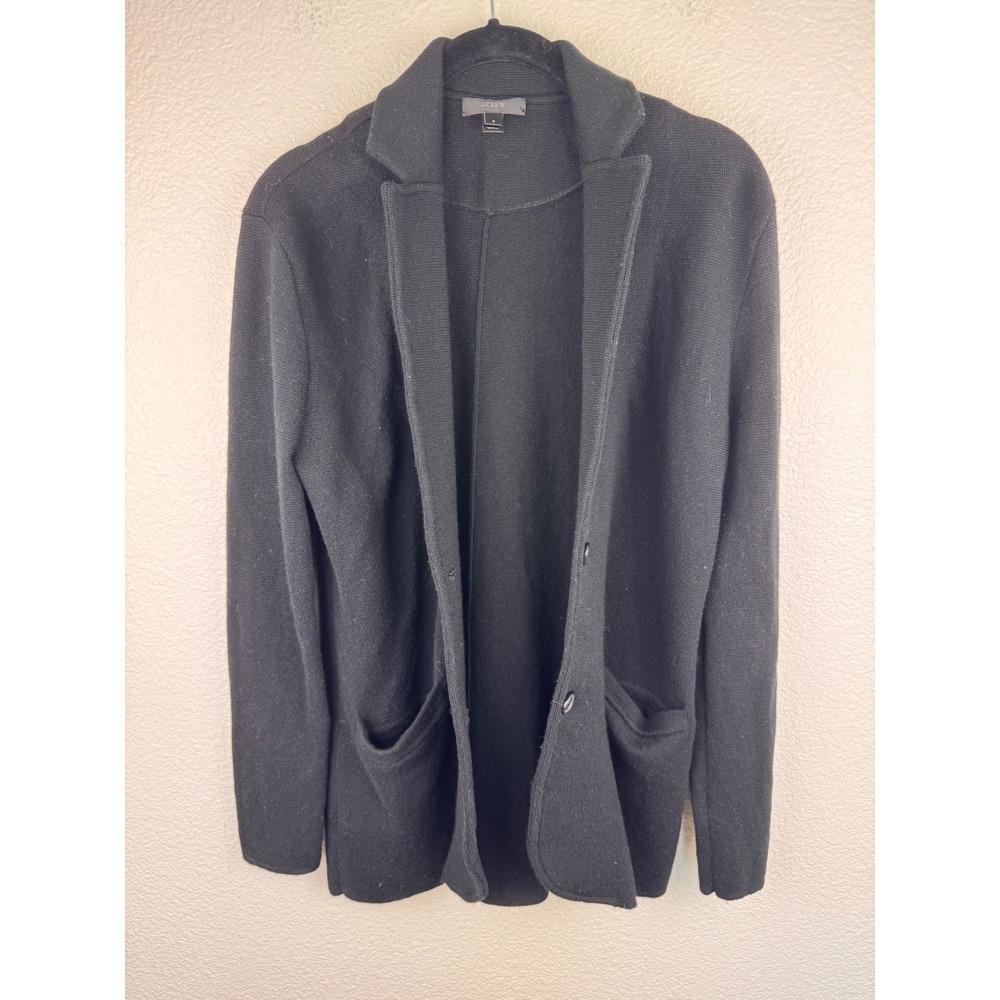 J. Crew‎ Womens Open Front Merino Wool Knit Blazer Cardigan Jacket Black Small